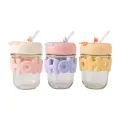 Annil Cute Pastel Color Water Cup with Straw Thick Glass Bottle for Hot and Cold Drinks 350ml. 