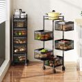 5 Layer Fruit Vegetable Storage Basket, Multi-Layer Square Rotating Kitchen Storage Shelf, Rotatable Kitchen Storage Rack Trolley with Wheels. 