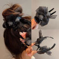 Lace Mesh Bow Hair Clip for Women Shiny Rhinestones High Ponytail Hairstyle Hold Hairpins Simple Elegant Korean Style Female Hair Accessories. 
