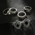Eancolor  15/PCS Set Retro Silver Open Rings Geometric Black Gemstone Set Rings For Girls. 