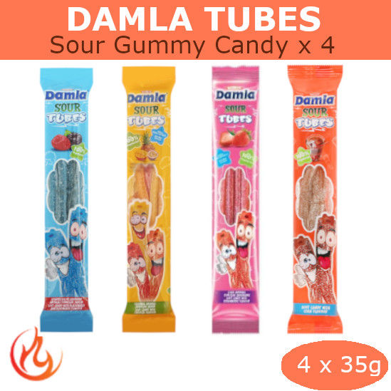 Damla Tubes Sour Candy Gummy Bear x 4 Flavors Raspberry Blast Flavor 100% Vegetarian Kids Love Super Tasty