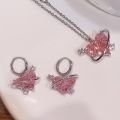 Fashion Women New Jewelry Set Luxury Crystal Pink Heart Necklace Earrings for Women Girl. 
