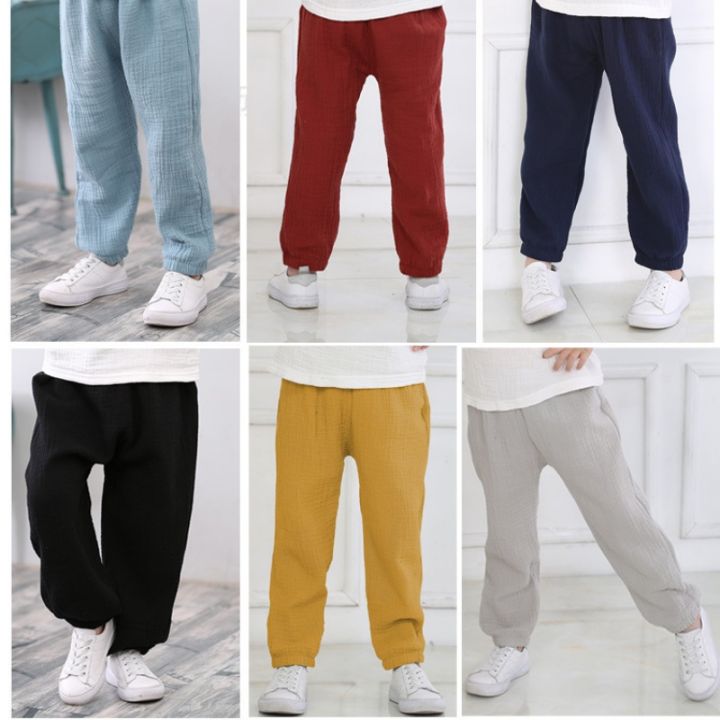 2-7 Yrs Linen Pleated Baby Boys Girls Summer Cotton Harem Baggy Pants Kids Clothes Children Sweatpants Trousers Breathable
