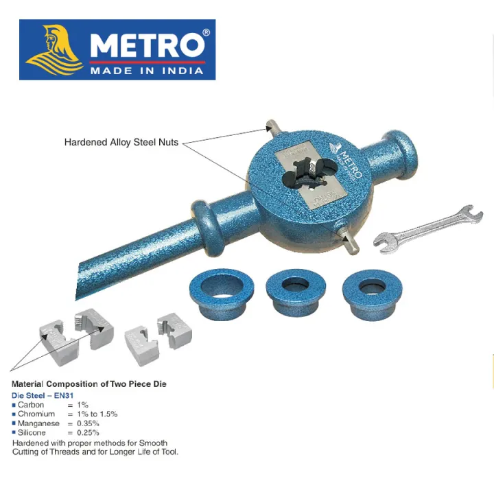 Pipe Threader Die Set (Manual) - Metro - 1/2", 3/4", 1" - BSC & BSP - Dies Manual Plumber Pipe Threading Kit, Threading Work of Galvanized Pipe and Iron Pipe