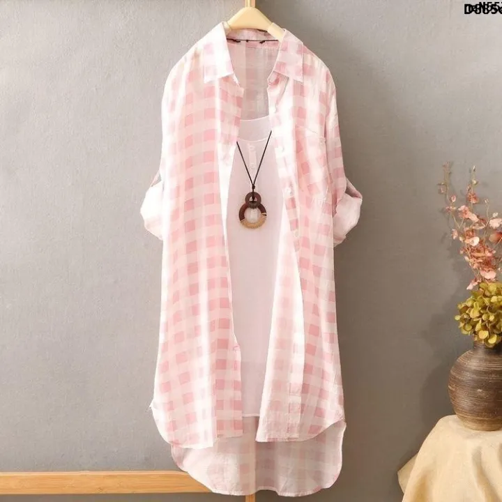 Wide%20Sleeve%20Mid-Length%20Plaid%20Shirt%20%EF%B9%8C%20Spring%20and%20Autumn%20Match%20Shirt%20Coat%202019%20Plaid%20Women%20Long%20New%20Style%20Leisure%20Break%20Pine%20Hundred%20Shirt%20Coat%20Thin%20?%20-%20Image%203