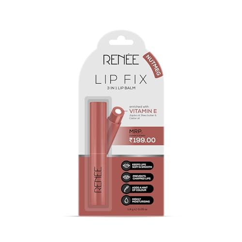 RENEE Lip Fix 3 in 1 Tinted Lip Balm 02 Nutmeg 1.6 Gm, Heals Lightens & Nourishes | Dual Core Care Enriched with Vitamin E, Shea Butter & Jojoba Oil for Dry & Chapped Dry Lips (FROM INDIA)