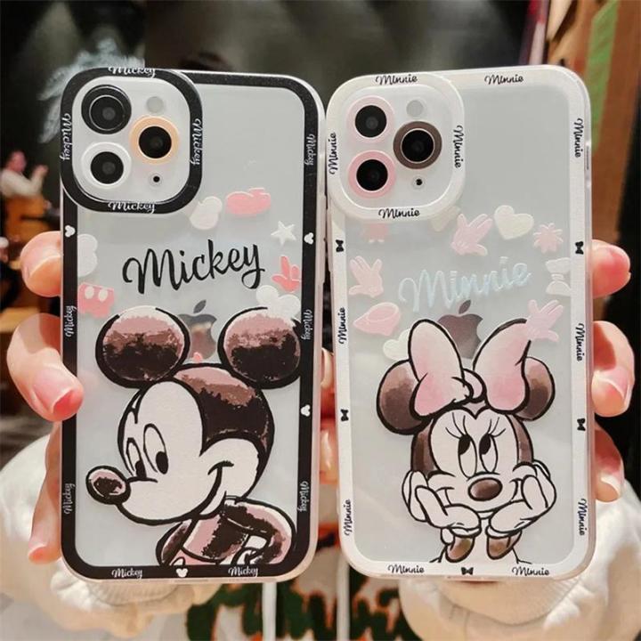 Case Cover For IPhone 14 15 Pro Max X XS XR 7 8 Plus 7+ 8+ SE 2020 2022 Phone Casing Soft Clear TPU mickey mouse couple Minnie Stitch Couple Shockproof Popular Full Protection INS Cute Fashion Cartoon Ultra-thin Protection Back Cover