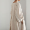 Yfashion Women Cotton Loose Large Size Dress Cotton Linen Round Neck Pullover Casual Simple Solid Color Large Swing Dress. 