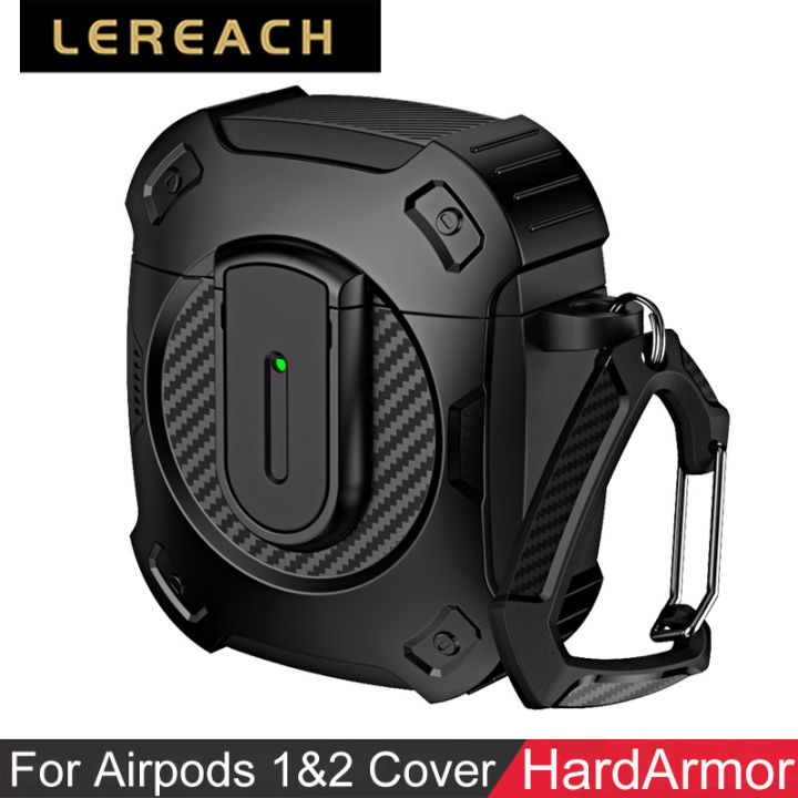 Lereach For AirPods 1 _ 2 Cover Case Grai Carbon Brazing Armor TPU+PC Cover Resistant Shockproof Full Body Protector Case
