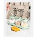 Lovwish Glass Jar Tray & Seasoning Pot Set 4Pcs Kitchen Coarse Cereals Storage Jar Canister Dispenser With Spice Jar Set Korean Style Cat's Paw Glass Sealed Can Large Capacity. 