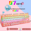 Electroplating Punk Mechanical Keyboard 87 Keys Blue Switch Gaming Keyboards 7-Color Backlight Wired Keyboard for Laptop Desktop. 