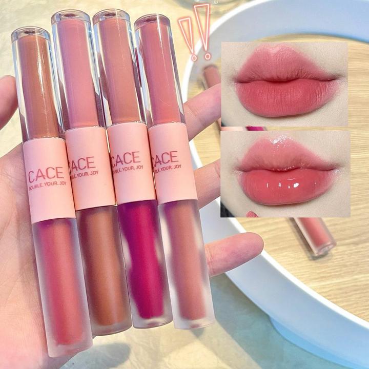 1pcs Double Head Waterproof Lip Gloss Matte Velvet Lipgloss Long Lasting Lips Glaze Red Tint Liquid Lipstick Korean Makeup
