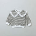 Baby girl lace navy collar long sleeve sweatshirt autumn child fashion striped casual tops Kid Cotton comfor all-match hoodies. 