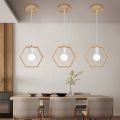 3 Heads Pendant Light Modern Geometry Wooden Hanging Lamp for Restaurant Living Room Kitchen Lighting Fixture. 