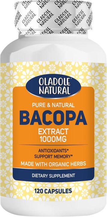 Oladole Natural Bacopa Extract 1000mg- 120 Capsules | Supports Cognitive Support, Memory Enhancement, Stress Relief, Focus & Mental Clarity, Antioxidant | Premium Brain Health | Non-GMO (FROM DUBAI)