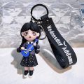 【HOT】 Horror Wednesday Addams Silicone Keychain Toy Thing Hand Home Decor Keychain Doll Schoolbag Pendant Halloween Toy Costume Props. 