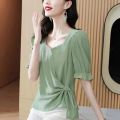 2024 Fashion Design Korean Shirt Female New Summer Plus Size Chiffon Fabric Casual Slim Short-sleeved Shirts Women. 