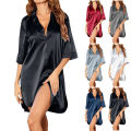 Plus Size Satin Sleepwear Women Ladies Night Dress Lingerie Nighties V-neck Button Sleep Tops Shirts Loose Nightgown Pijama. 