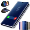 Smart Mirror Flip Case For Samsung Galaxy S8 9 10 S20 Plus M30 A70 A40 A50 A30 A20E A10E A60 A80 A90 Clear View Flip Phone Cover. 