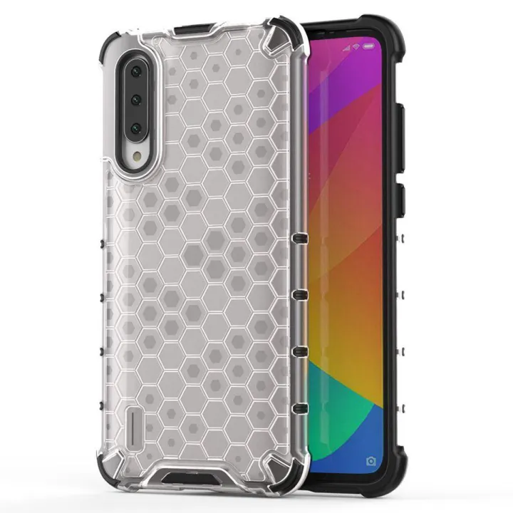 For Xiaomi Mi A3 Honey Comb Series Hybrid Translucent PC Slip-Resistant Shockproof TPU Bumper Case Cover