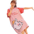 Yfashion Women's Short Sleeve Nightgowns Summer Round Neck Cartoon Printing Nightdress Casual Loose Fit Cotton Sleepwear. 