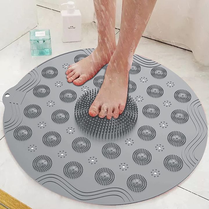 Round Silicone Non-slip Bathroom Mat, Safety Shower Mat, Massage Mat, Floor Drain Suction Cup, Bathroom Mat Soft And Absorbent