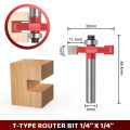 Router bit T-Type 1/4"X1/4" Slot Cutting router bit 6mm Shank T Slot Router Bit with Bearing Wood Slotting Milling Cutter T Type. 