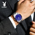 PLAYBOY Men's Watch Waterproof 2023 Latest Luminous Quartz Movement Stainless Steel Strap Calendar Casual Business Style 3301. 