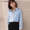 La Chabel Korean Style Satin White Shirt Women's Long Sleeve 2024 Spring/Summer New Design Sense All-Matching Top. 