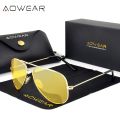 AOWEAR Brand 3025 Goggles Vision Night Glasses for Driving Polarized Aviation Yellow Sunglasses Men Night Vision Pilot Eyewear. 