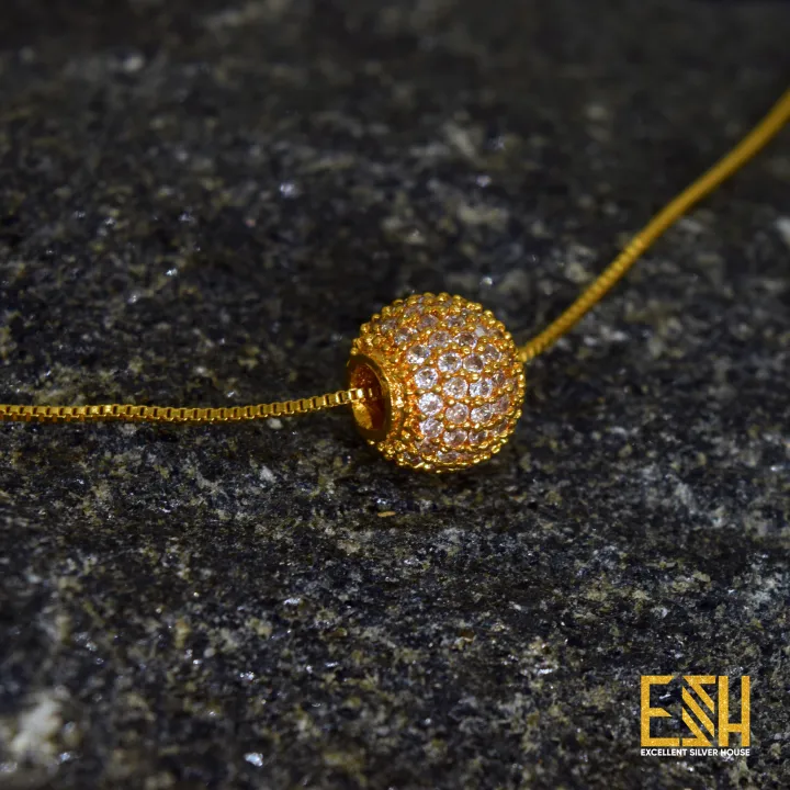 18Inch%20Short%20Gold-plated%20Rich%20look%201mm%20Box%20chain%20with%2010mm%20small%20ball%20pendant%20with%20full%20stone%20for%20girl%20and%20women%20-%20Image%205