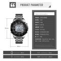 SKMEI Fashion Mens Watch Stainless Steel Solar Watches , Chrono 1493 Dual Display Waterproof Business Wristwatch. 