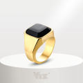 VNOX Fashion Black Carnelian Stainless Steel Golden Square Signet Ring For Men Pinky Rings Male Wealth And Rich Status Jewelry Biker Son Dad Gift. 