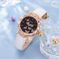 6pcs Luxury Watch Women Ring Necklace Earrings Bracelet Set Watches Butterfly Leather Strap No Box. 