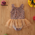Yfashion Girls Cotton Sleeveless Swimwear Trendy Leopard Printing One-piece Mesh Skirt Breathable Swimsuit For 6m-5y Children. 