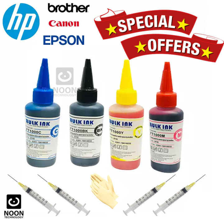 thumbnail image 2 of 400ml Dye-Based Universal Ink Refill Kit – Black/Cyan/Magenta/Yellow – 4 Bottles – Works With Epson, Brother, HP, Dell, Canon 2 of 4