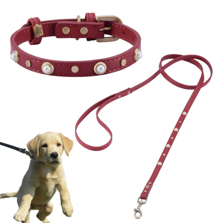 Small Dog Collar Leash Adjustable Soft PU Leather Necklace Pet