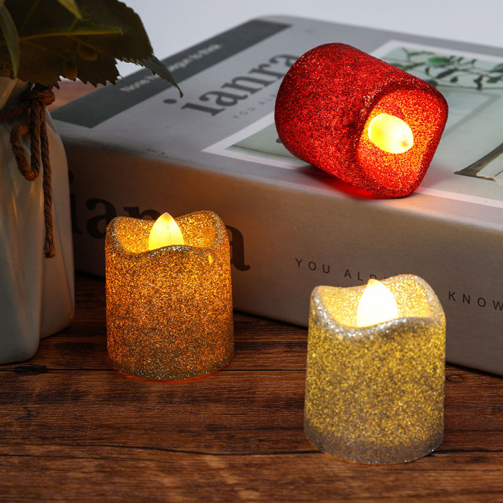 Glitter LED Flameless Candles Tea Light Romantic Candles Party Table Outdoor Decoration