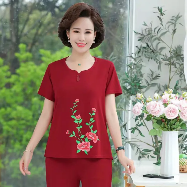 Middle-Aged%20and%20Elderly%20Cotton%20Nightdress%20Women's%20Summer%20Pajamas%20Artificial%20Cotton%20Dress%20Skirt%20Mid-Length%20plus%20Size%20Homewear%20Mom%20-%20Image%209