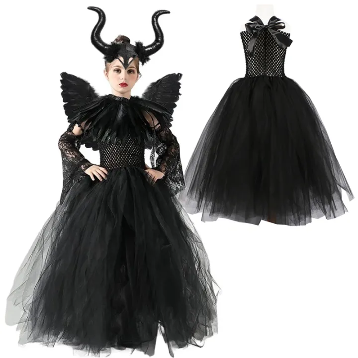 Halloween%20Costume%20Maleficent%20Tutu%20Dress%20For%20Girls%20Cosplay%20Evil%20Queen%20Black%20Mesh%20Princess%20Dress%20Kids%20Crow%20Wand%20Maleficent%20-%20Image%204