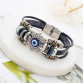 Turkish Lucky Evil Eye Bracelet for Men Jewelry Accessories Handmade Multilayer Beaded Black Punk Leather Bracelets for Women ANLAN. 