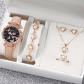 Luxury Watch Women Ring Necklace Earrings Rhinestone 6PCS Set Fashion Wristwatch Female Casual Ladies Watches Bracelet Set Clock No Box. 