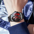 OLEVS Car Rim Luxury Mens Watch Spinning Wheel Hub Original Quartz Men's Watches Leather Strap Fashion Elegant Watch for Men. 