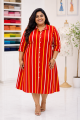 Plus Size Striped Shirt Frock for Women - Long Sleeve Shirt Collar Button Down Casual Midi Dress. 