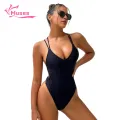 Muses Mall Criss-cross Backless Swimsuit Backless Halter One-piece Swimsuit for Women Quick Drying Swimwear in Solid Colors V-neck Monokini for Summer Beach. 