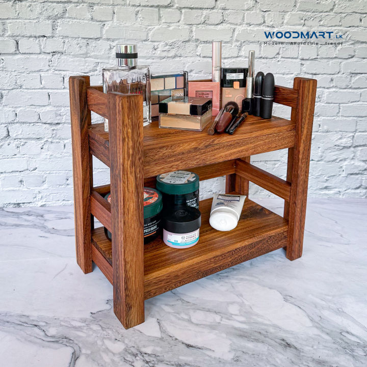 Wooden Cosmetics Rack / Solid Wood 2 Tier Tea corner Rack for Kitchen / Wooden Spices Rack for Kitchen Countertop/ Storage Stand