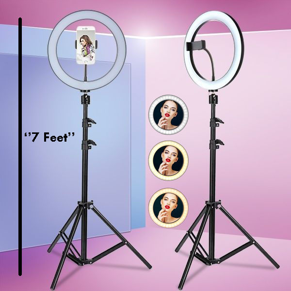 Studio Selfie Ring Light Tripod 10 Inch Big Ring Fill Light with 7 Feet Portable Tripod Stand for Photo Studio  Lightning and Video Shooting Suitable for All Mobile & Camera / LED Studio Camera Ring Light for YouTube, Instagram, TikTok & Other Videos