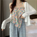 Yfashion Women Cotton Halter Neck Tank Tops Fashion Sweet Floral Printing Sleeveless Tops Elegant Loose Irregular Vest. 