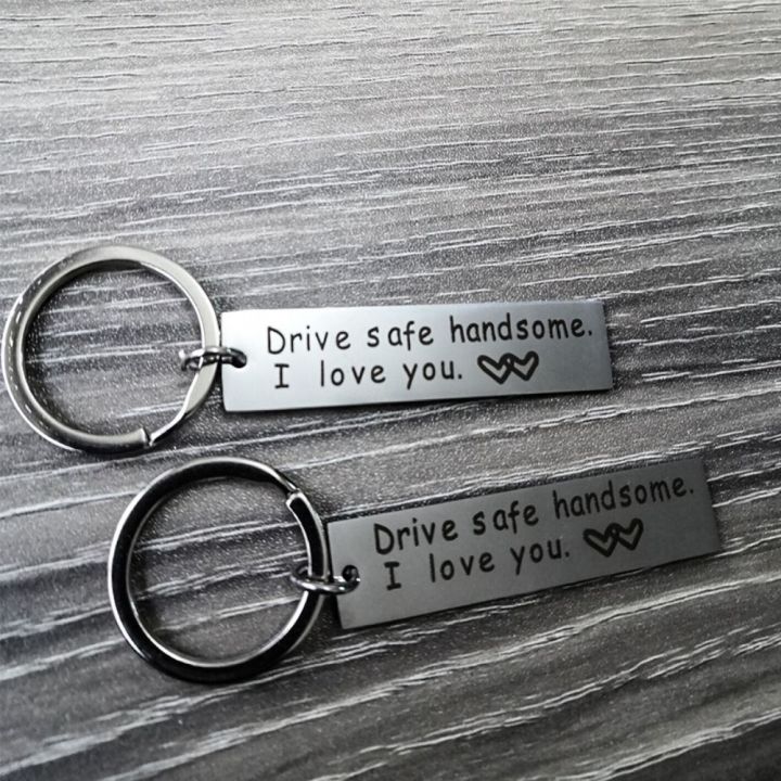 High Quality Stainless Steel Engraving Car Key Ring Drive Safe Handsome, I Love You Double Sided Mirror Polishing Drive Safe Keychain Best Wishes Letter Keychain Birthday