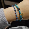 Rinhoo New Fashion Handmade Vintage Rhinestone Palm Blue Evil Eye Pendant Link Chain Bracelet For Women Men Good Luck Bracelet. 